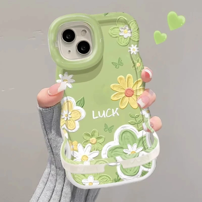 适用苹果16promax手机壳板凳双支架油画花彩绘iphone15pr