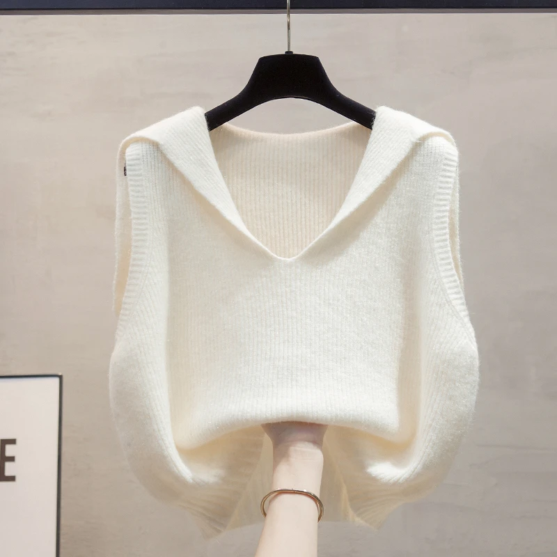 2025秋冬新款宽松外穿马夹毛衣坎肩潮亮丝披肩立领针织马甲背心女