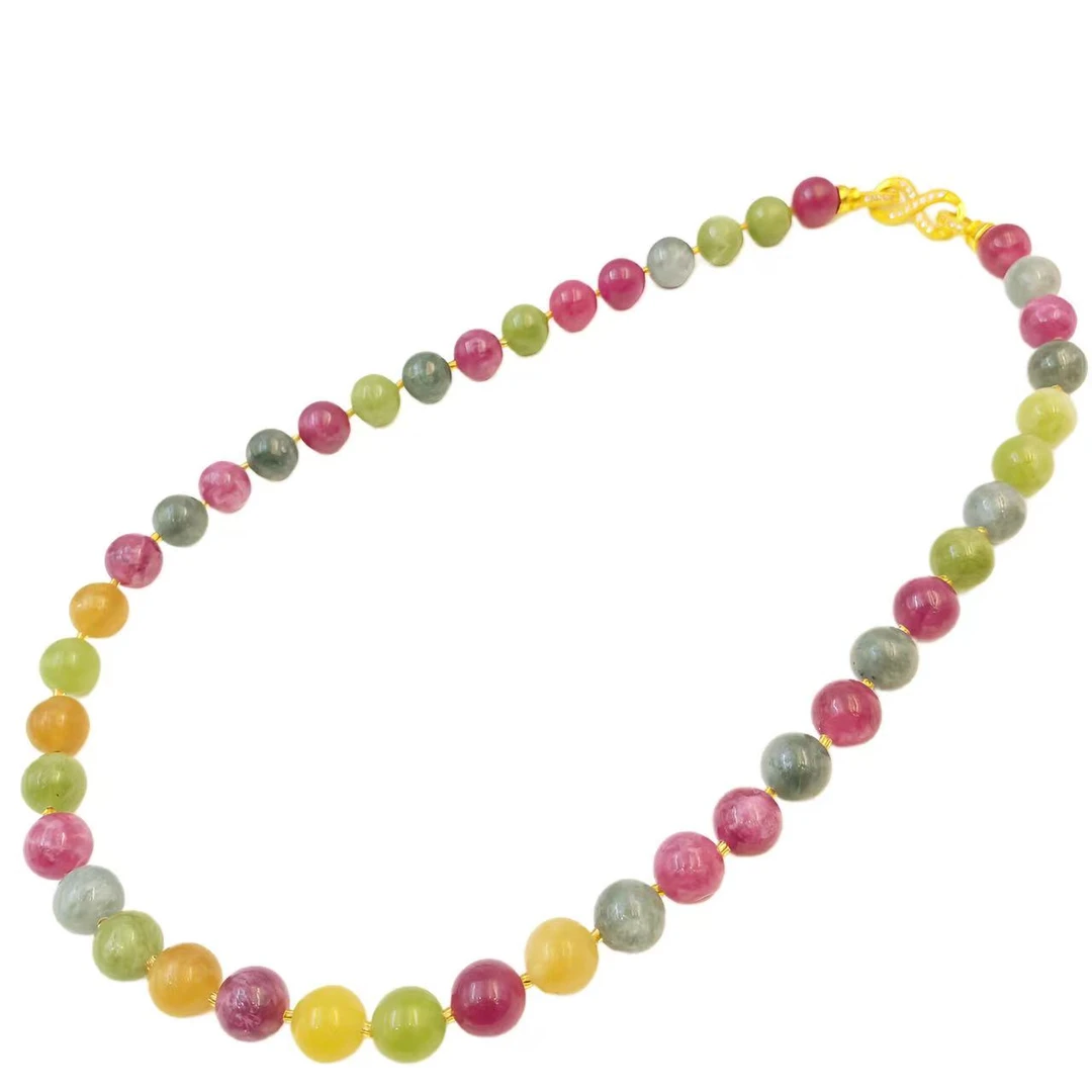 彩虹碧玺设计款多彩珠珠轻奢项链X514（合成培育）合金