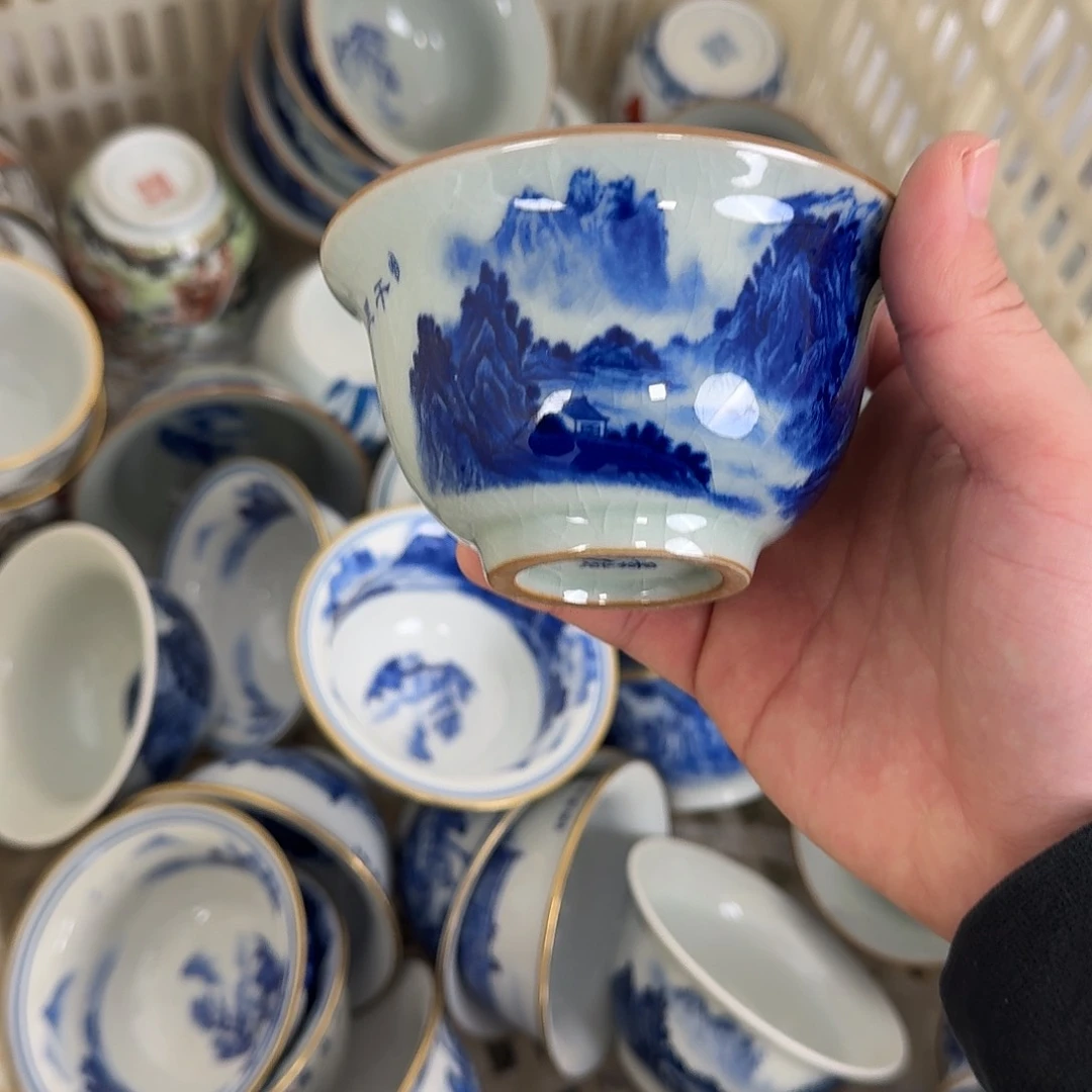 千里江山压手杯老陶泥