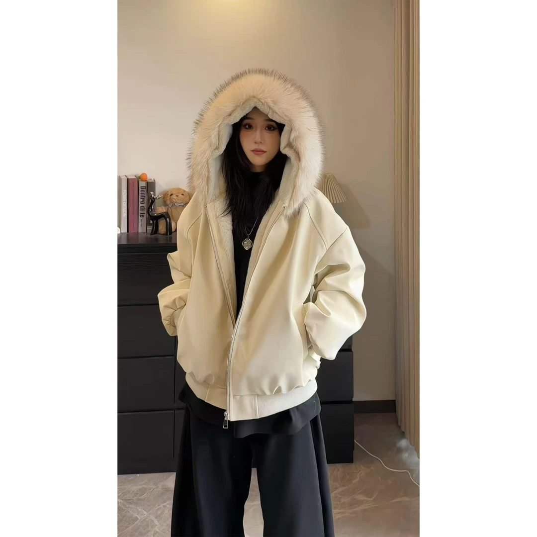 冬季新款大理石座山雕连帽绒毛刺绣情侣外套开衫上衣棉服夹克外套