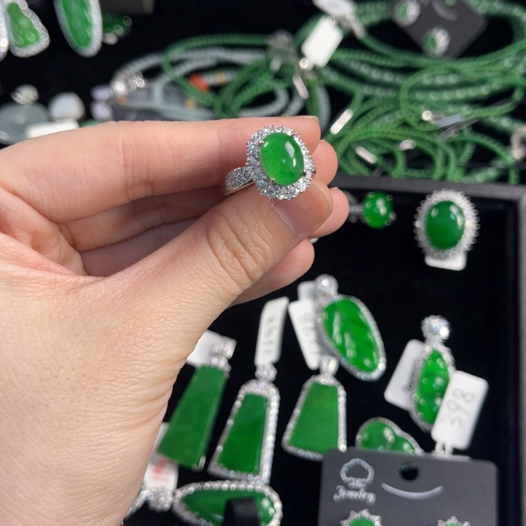 叶***~翡翠银S925镶嵌戒指蛋面戒指