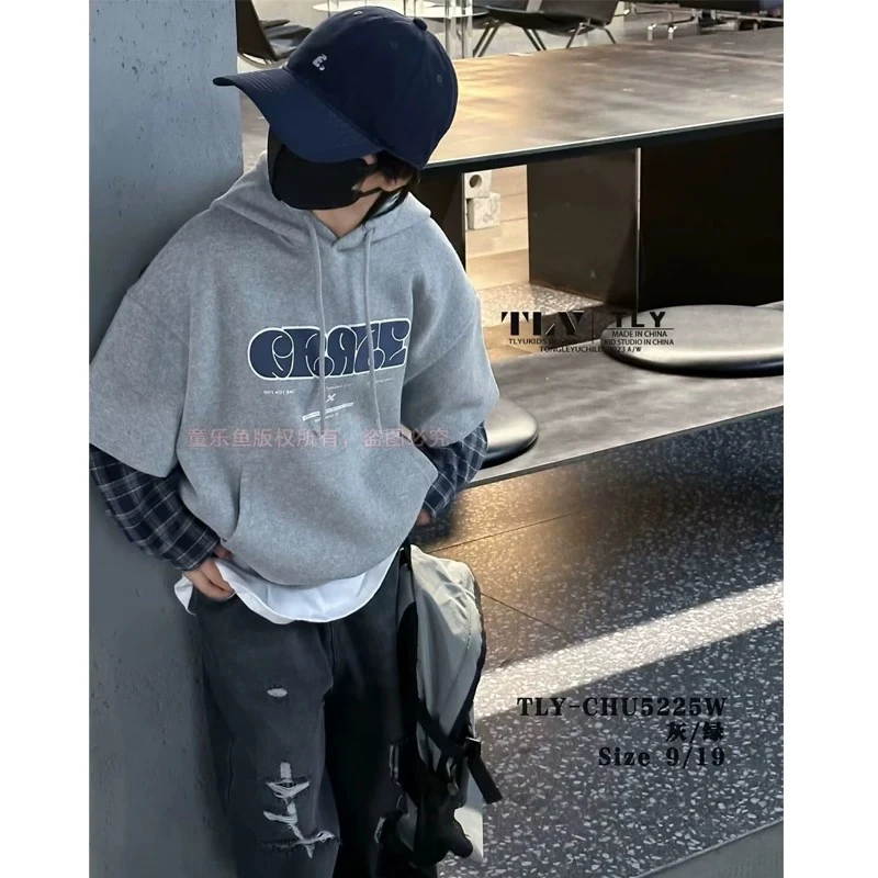 2158潮流时尚卫衣男女童假两件秋款