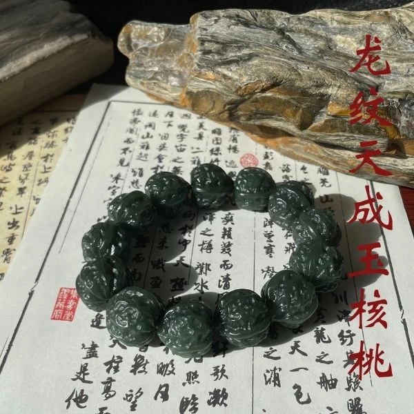 【实力CP款】龙纹天成玉男女和田玉手串绿色情侣素圈雕刻直播精美