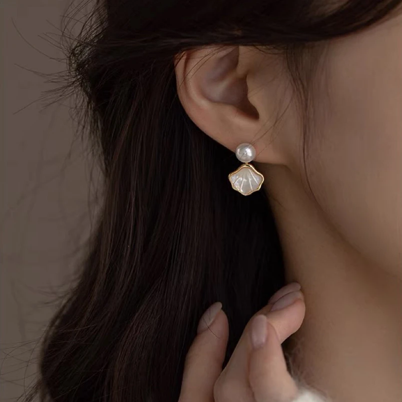 S925银针天然淡水珍珠贝母【五彩斑斓】S0234⭐BZN贝壳珍珠耳钉