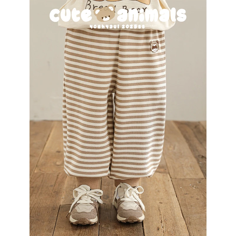 【25年春一波】怎么动都自在安安绣标男宝针织条纹软软裤Q4148-1