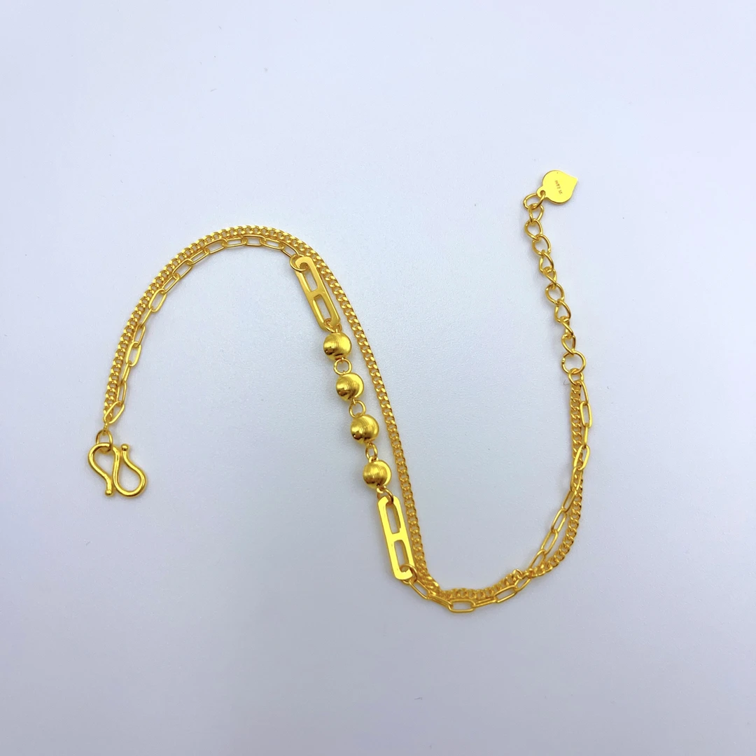 黄金足金999双层猫眼珠黄手链5G精工流行百搭小众对自己好一点