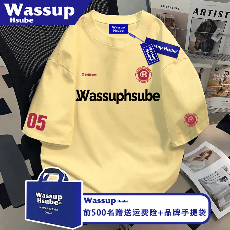 WASSUP HSUBE潮牌英文字母印花短袖T恤夏男女纯棉ins奶黄百搭半袖