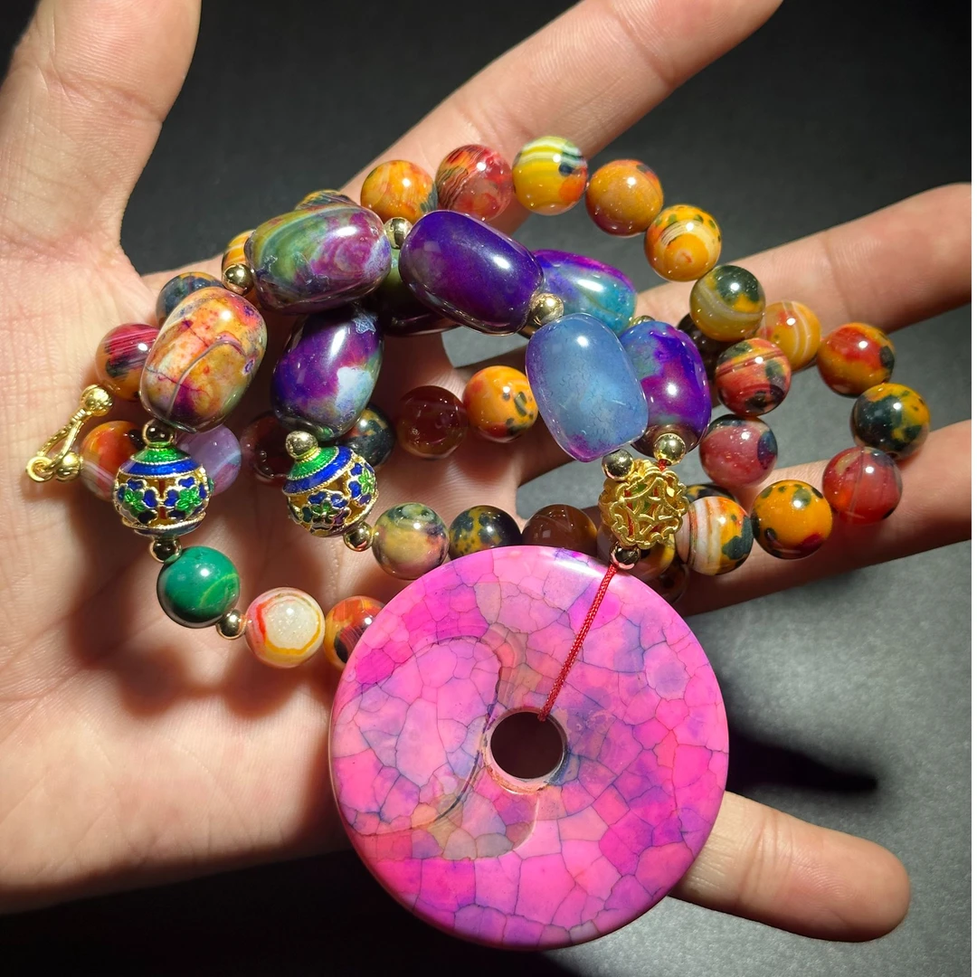 【三弟推荐】七彩凤羽明珠项链配平安扣吊坠（多样性发一）-20055