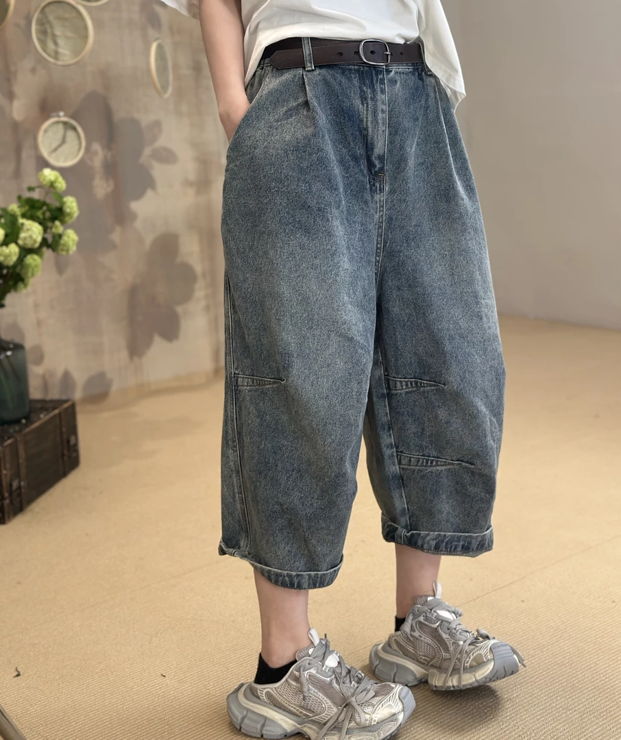 忆古朴拙2434中腰薄款水洗夏季常规做旧牛仔裤夏装宽松夏款短裤