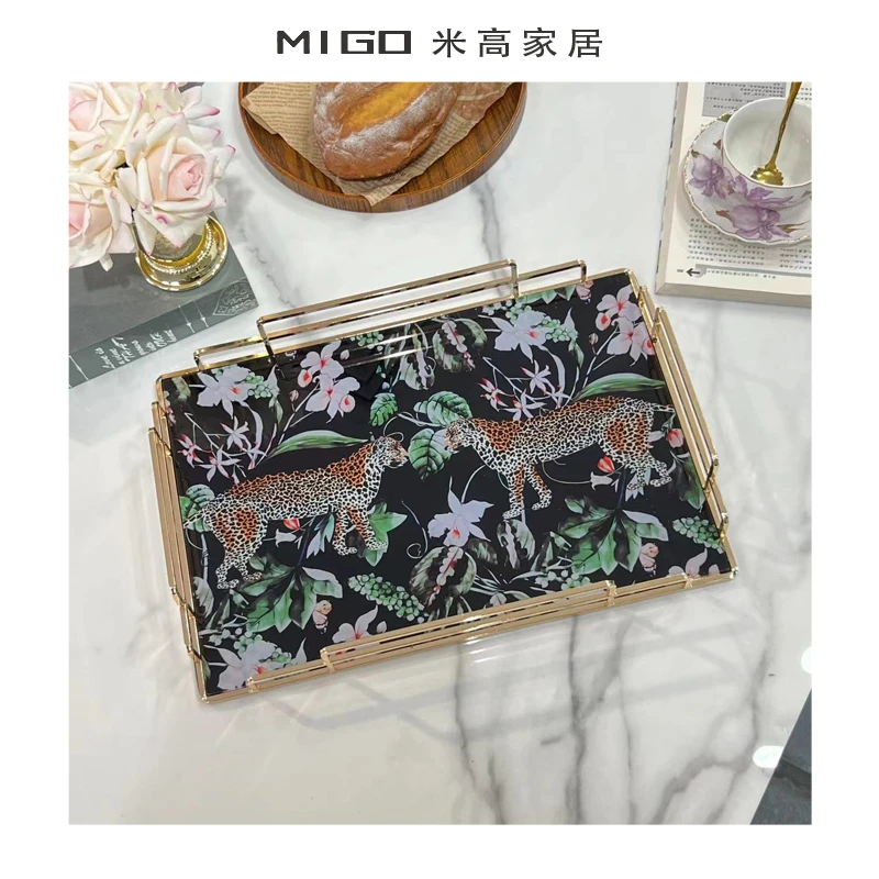 【米高家居】现代酒店别墅家居茶杯水果托盘豹子客厅茶几餐桌托盘