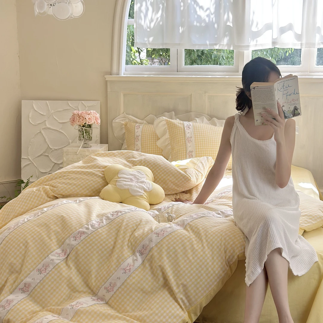 ins小清新纯棉床上四件套2025新款全棉被套水洗棉床单床上用品女4