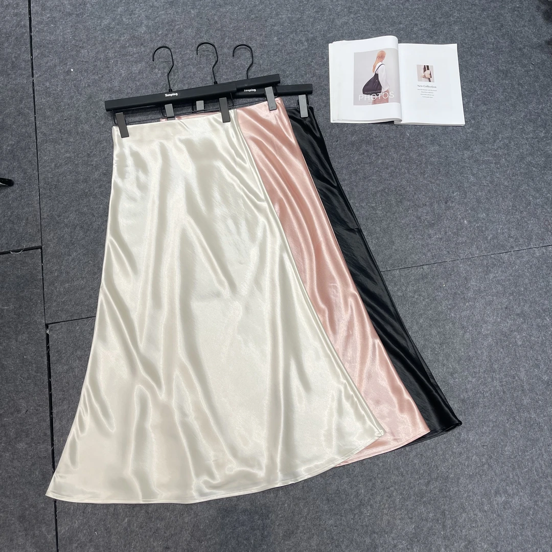 【南油张贝贝】25s高腰显瘦气质醋酸长半裙 0925