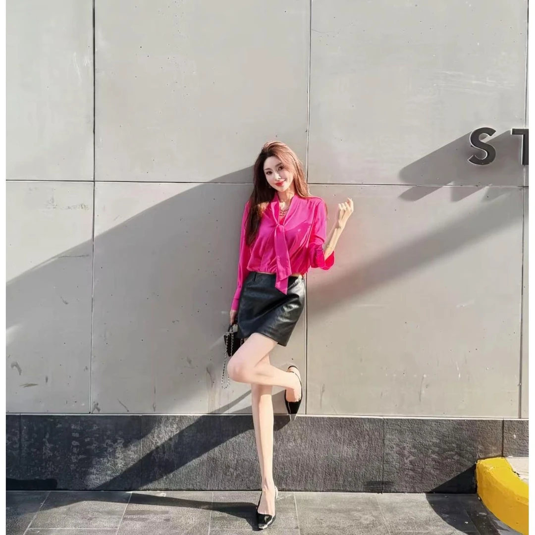 GIRDEAR/哥弟「柔玫绮衫」春夏新款复古优雅V领长袖衬衫上衣夏季