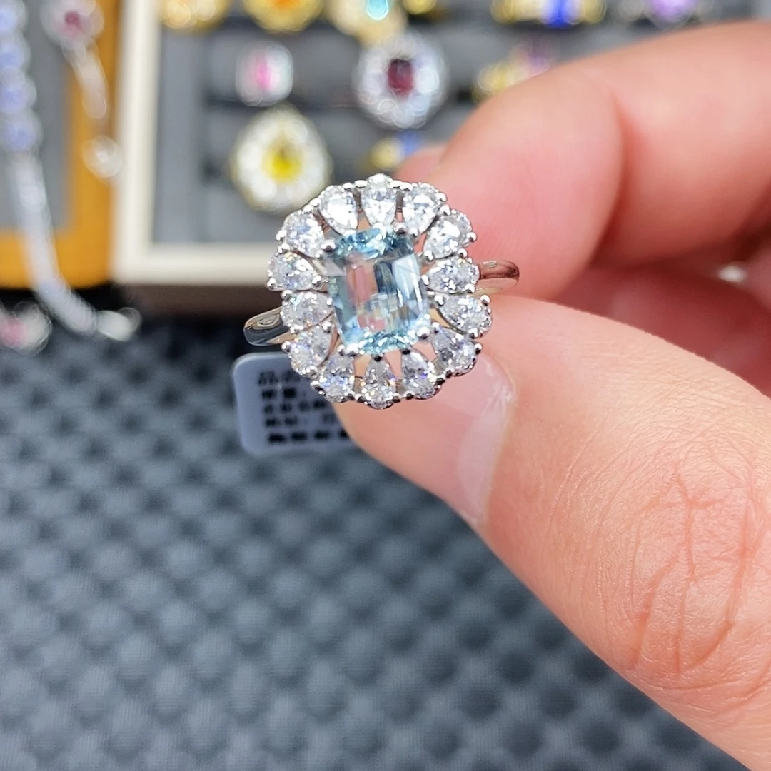 戒圈海蓝宝石银S925镶嵌