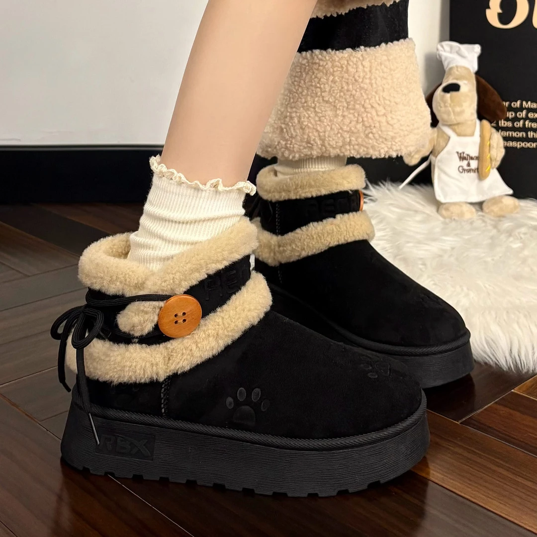 黑色雪地靴女款秋冬季2025新款百搭爆款加绒加厚保暖猫爪棉鞋