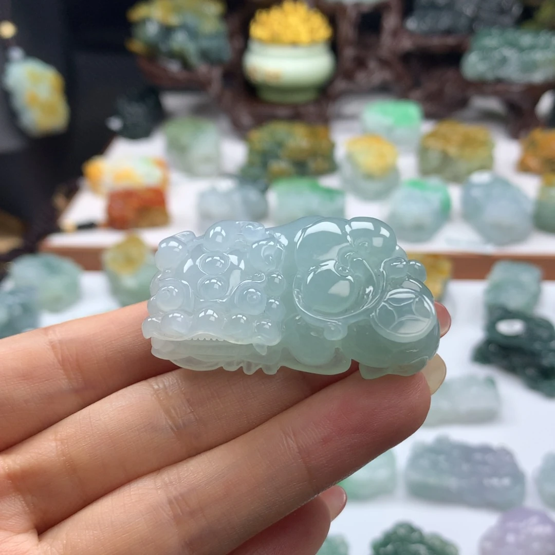 颈饰未镶嵌翡翠A14 高冰天空蓝霸王貔貅