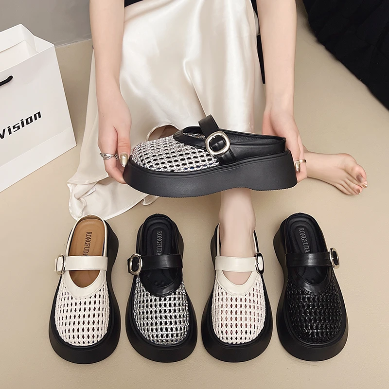 2025新款平底包头半拖鞋女夏外穿沙滩度假旅游洞洞鞋软底拖鞋