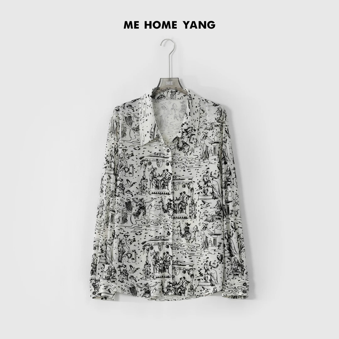 ME【植绒涂鸦衬衫】设计师新款时尚百搭通勤气质衬衫MEQS5792