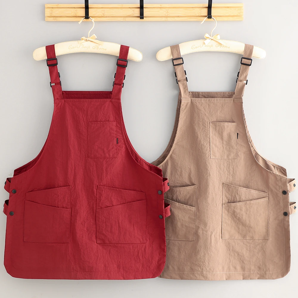 纯色双面背带围裙定制logo印字防水防油围腰时尚可爱俩面穿工作服