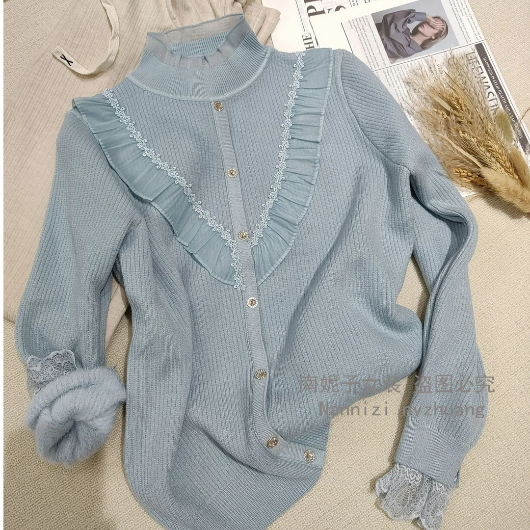 南妮子女装严选加绒长袖女毛针织衫落肩袖简约通勤套头款WY689