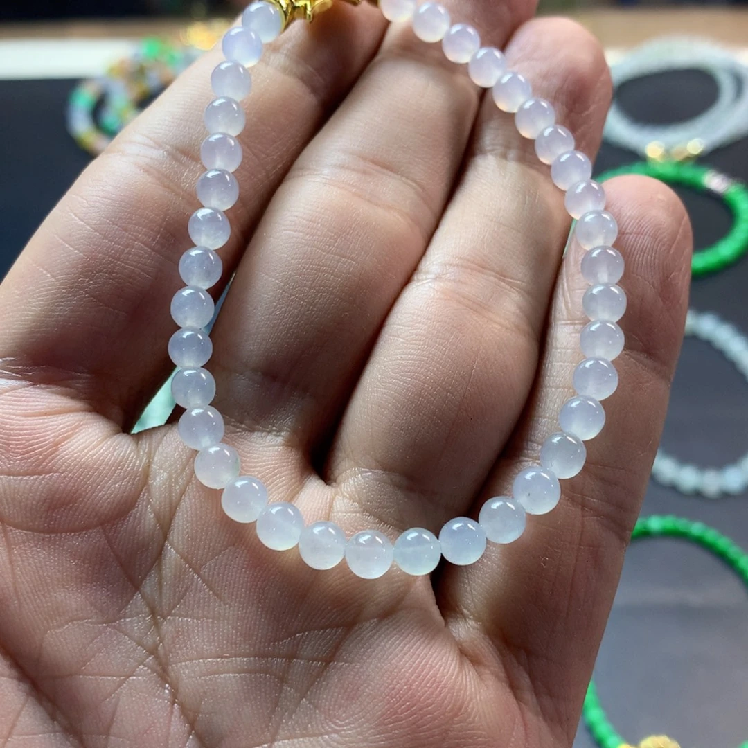 定制翡翠未镶嵌卡4.8冰紫底手串