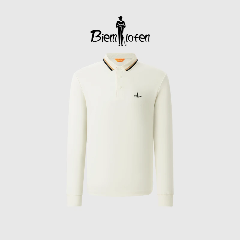 【弹力抗皱】比音勒芬秋季休闲撞色条纹翻领长袖polo衫男