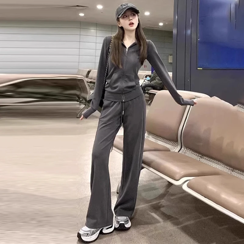 欧货休闲运动套装女春秋2025新款穿搭一整套开衫连帽卫衣两件套潮