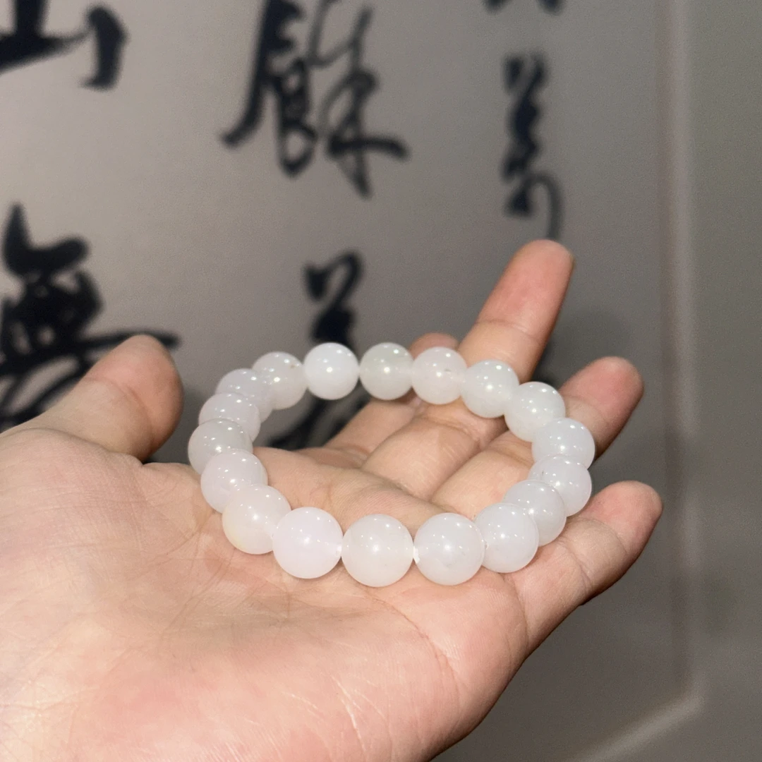 天然天山翠白色玉圆珠手串【多样性发货】BH276