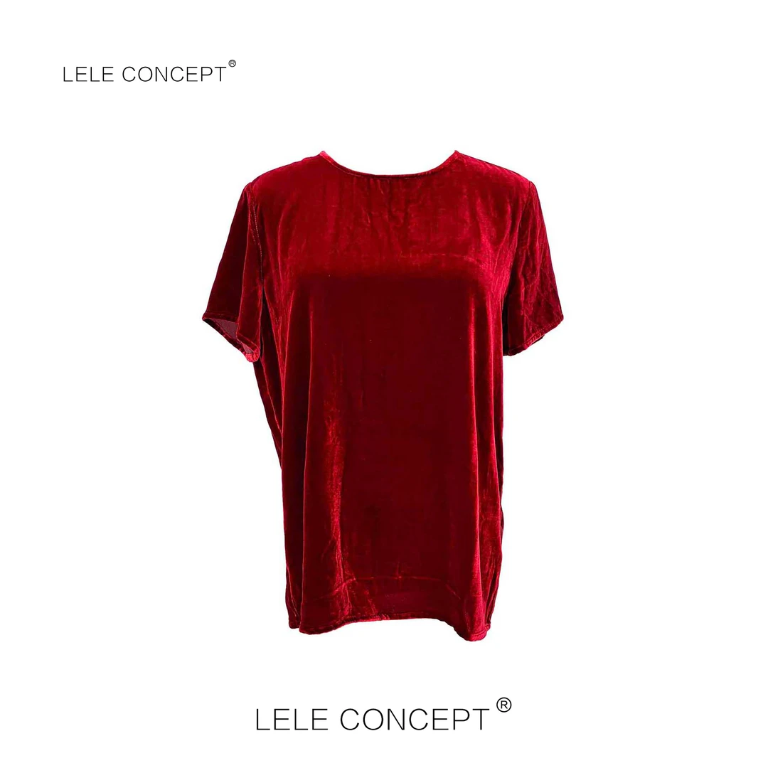 LELE CONCEPT |「夭夭」新年穿搭时尚百搭丝绒半袖上衣S0701