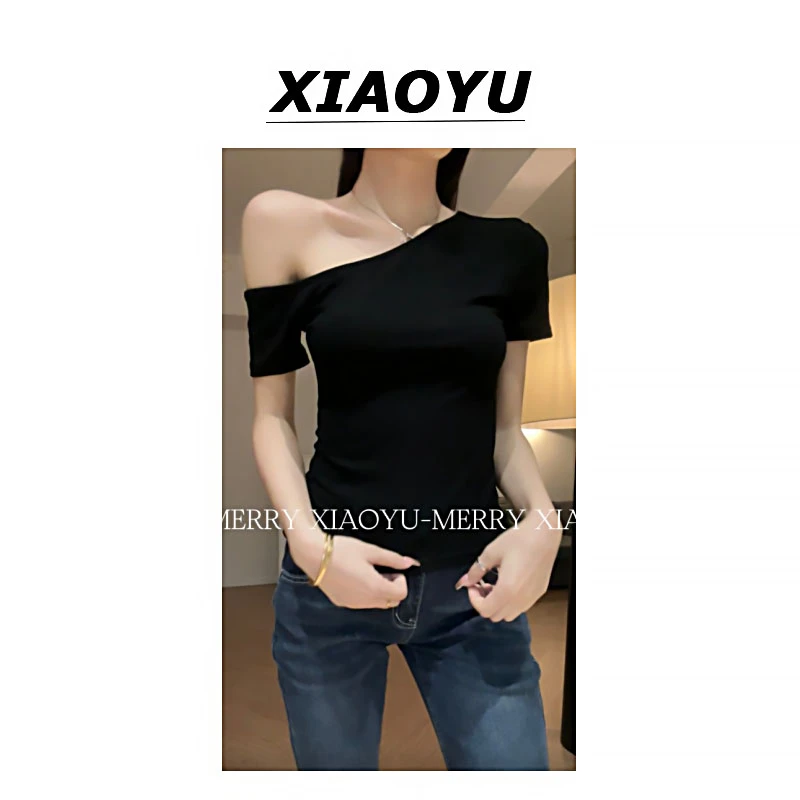 小鱼【时尚捕手】小众设计两穿露肩上衣辣妹夏季显瘦修身T恤