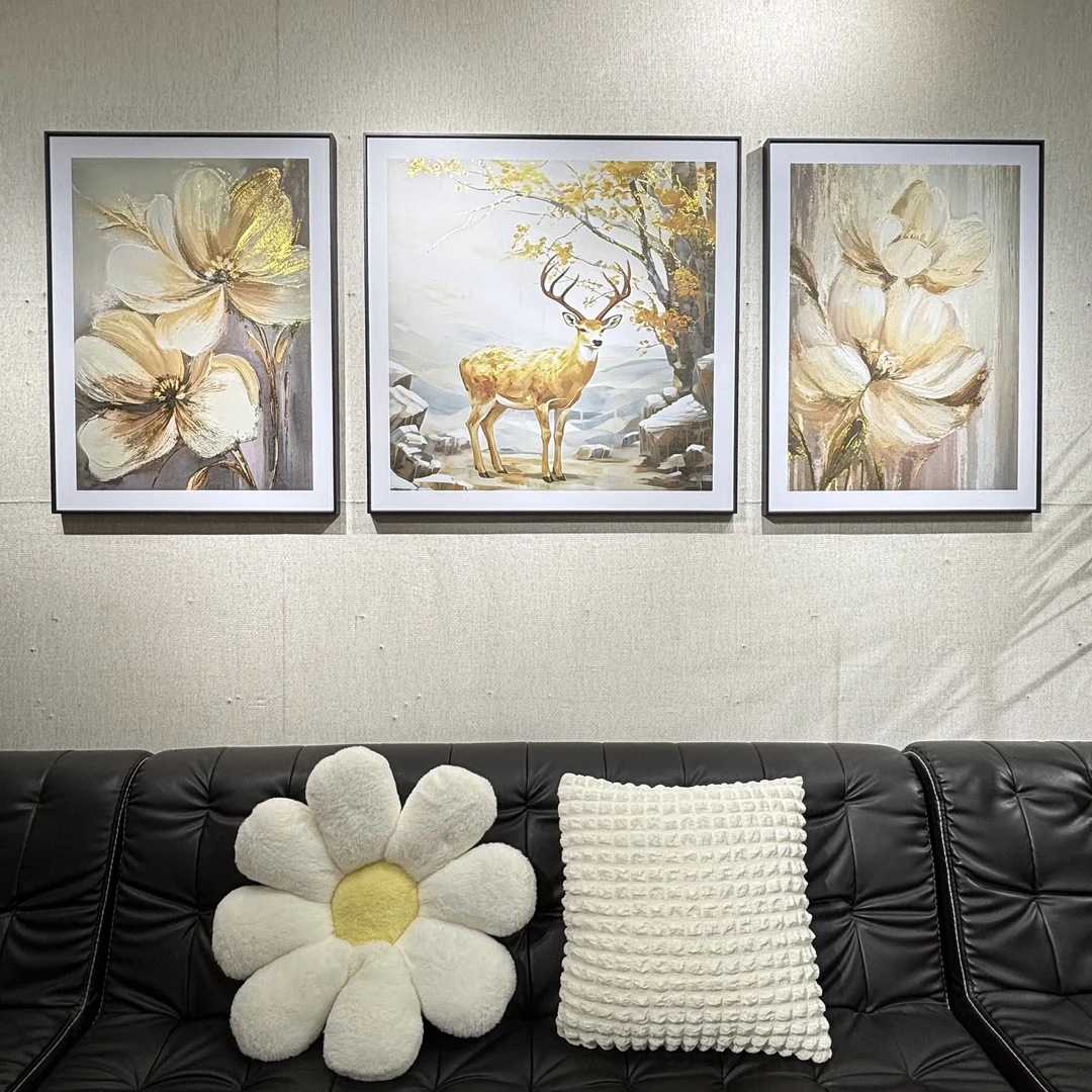 客厅沙发装饰画高级感高端皮革立体浮雕三联画大气墙画新款004
