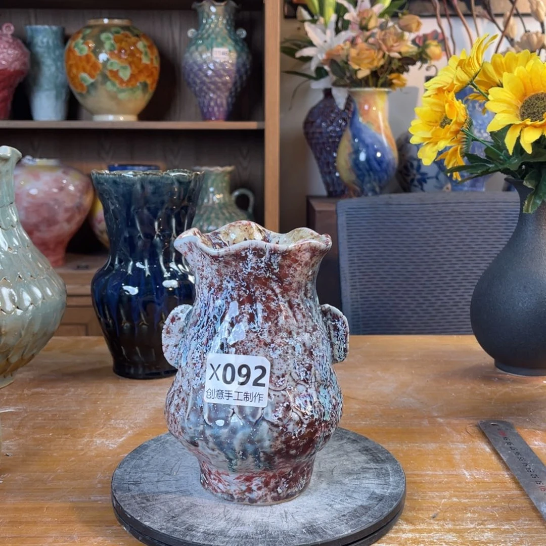 摆件陶瓷花瓶高17口5盘泥