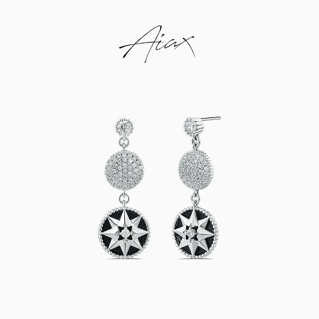 AIAX 镀K金  法式经典幸运立体罗盘八芒星耳坠耳环TSL1038