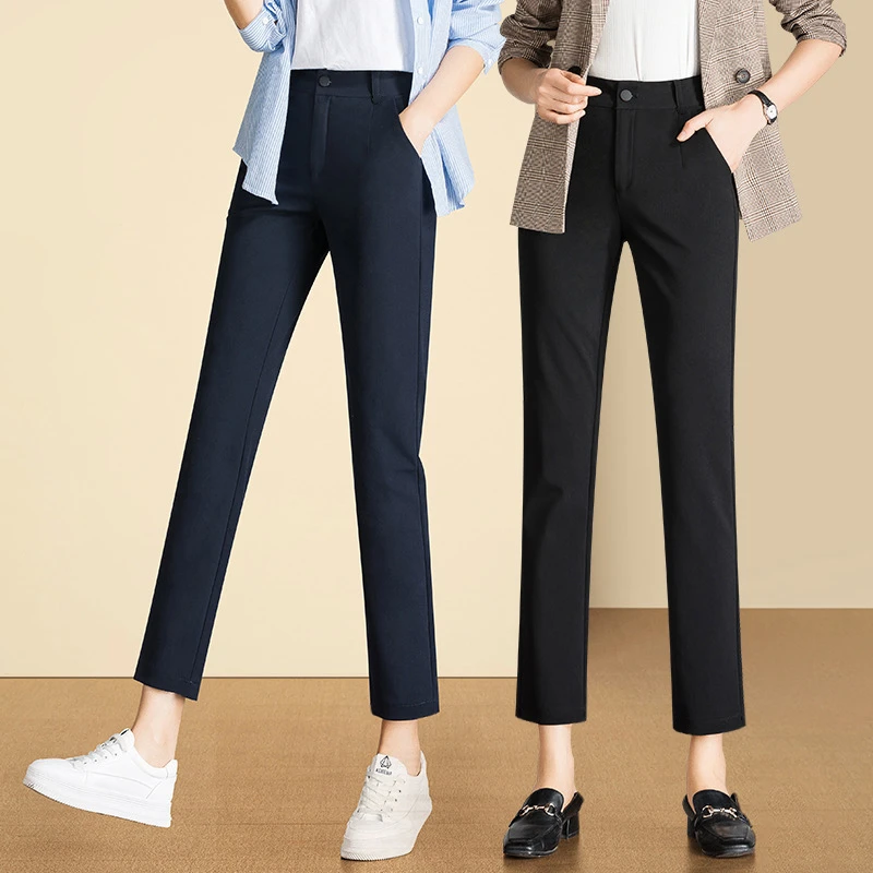 法棍裤高腰直筒休闲裤春秋小脚显瘦九分裤外穿长裤黑色休闲