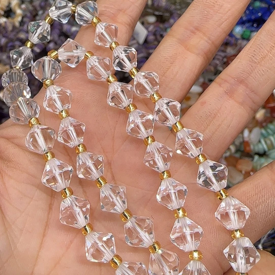 玛瑙/玉髓合金珠宝半成品白水晶8mm飞碟切面一条