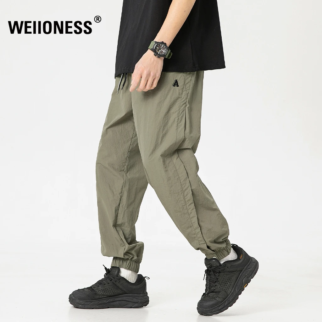 WEIIONESS速干休闲裤男款潮牌夏季冰丝薄款直筒宽松束脚九分裤子