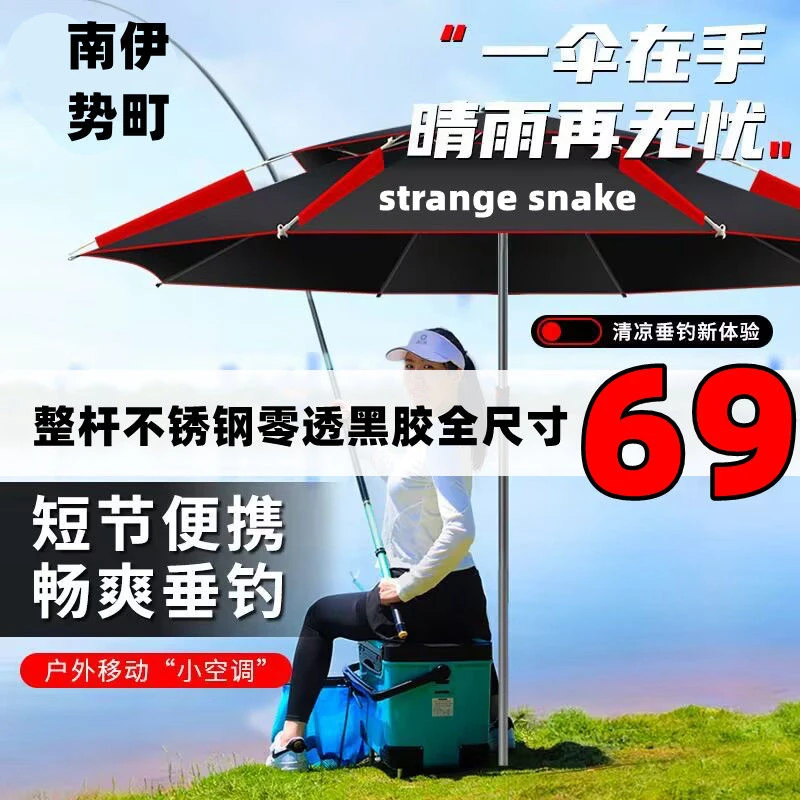 2025钓鱼专用伞大伞万向防晒折叠大钓伞户外垂钓伞防雨黑胶钓鱼伞