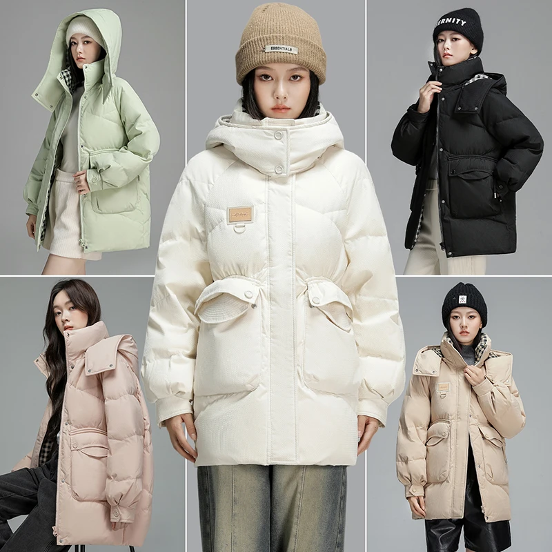 女款时尚格子撞色连帽羽绒服FWRAD43L20