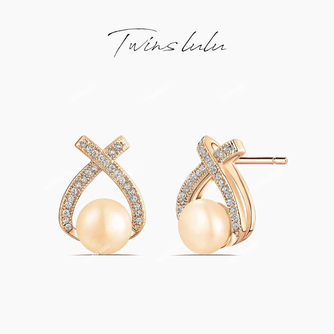 TWINS LULU 镀K金轻奢气质首饰法式交叉珠珠耳环秋上新TSL1914