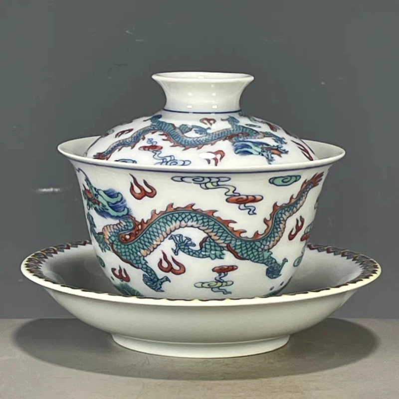 （延古印记）草木灰龙凤三才盖碗