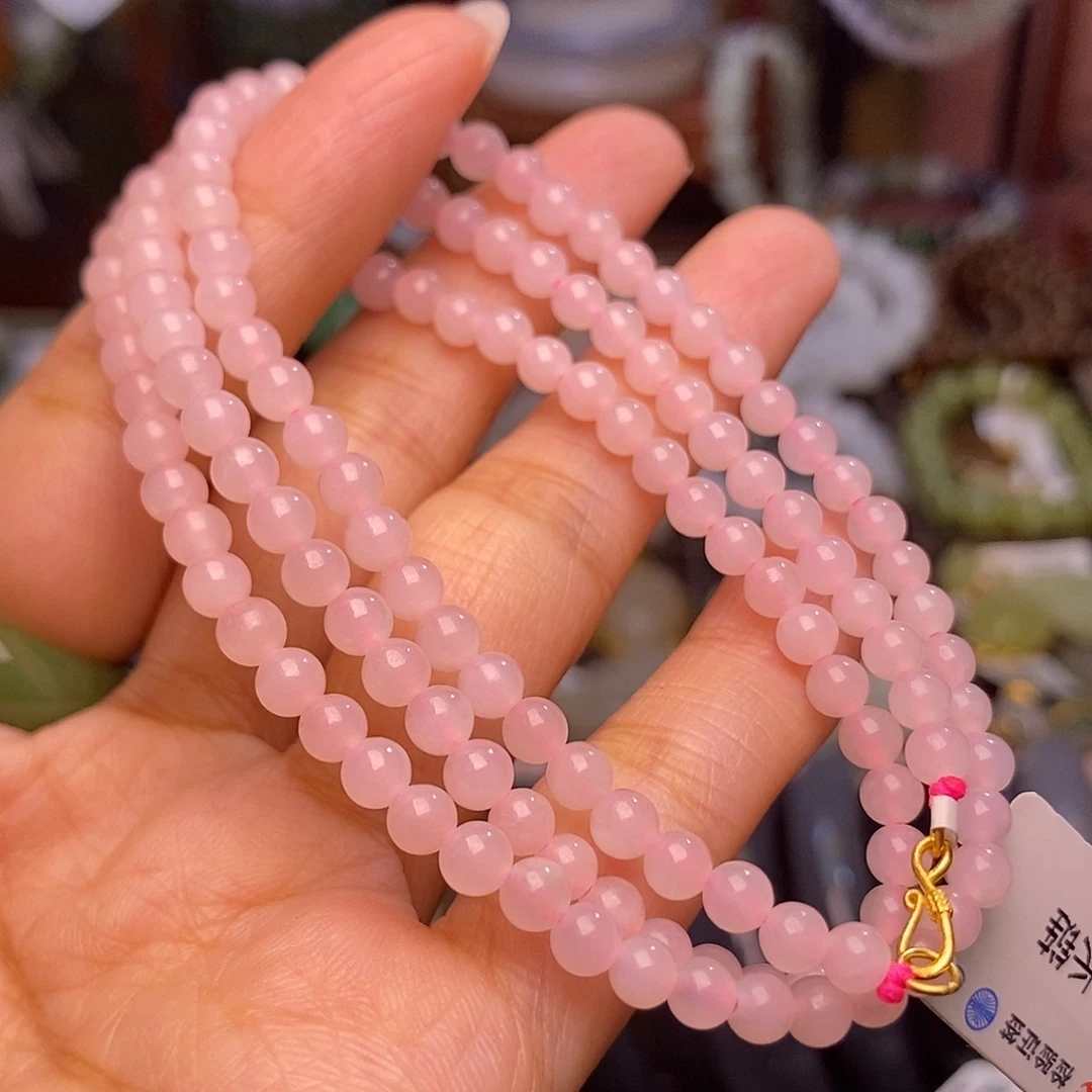 和田玉未镶嵌颈饰樱花粉老矿料藕粉小米链4m