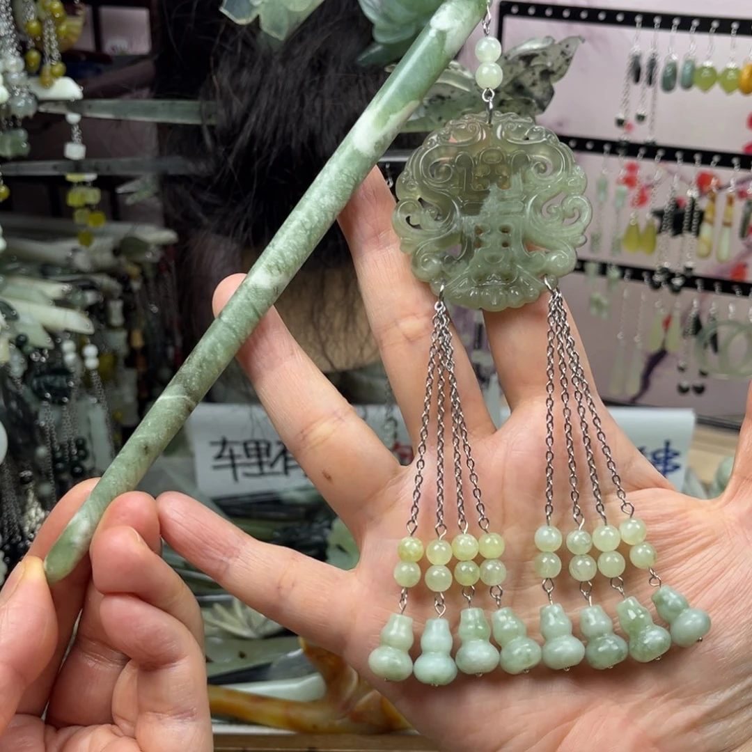 岫玉未镶嵌发饰长度18.5厘米左右