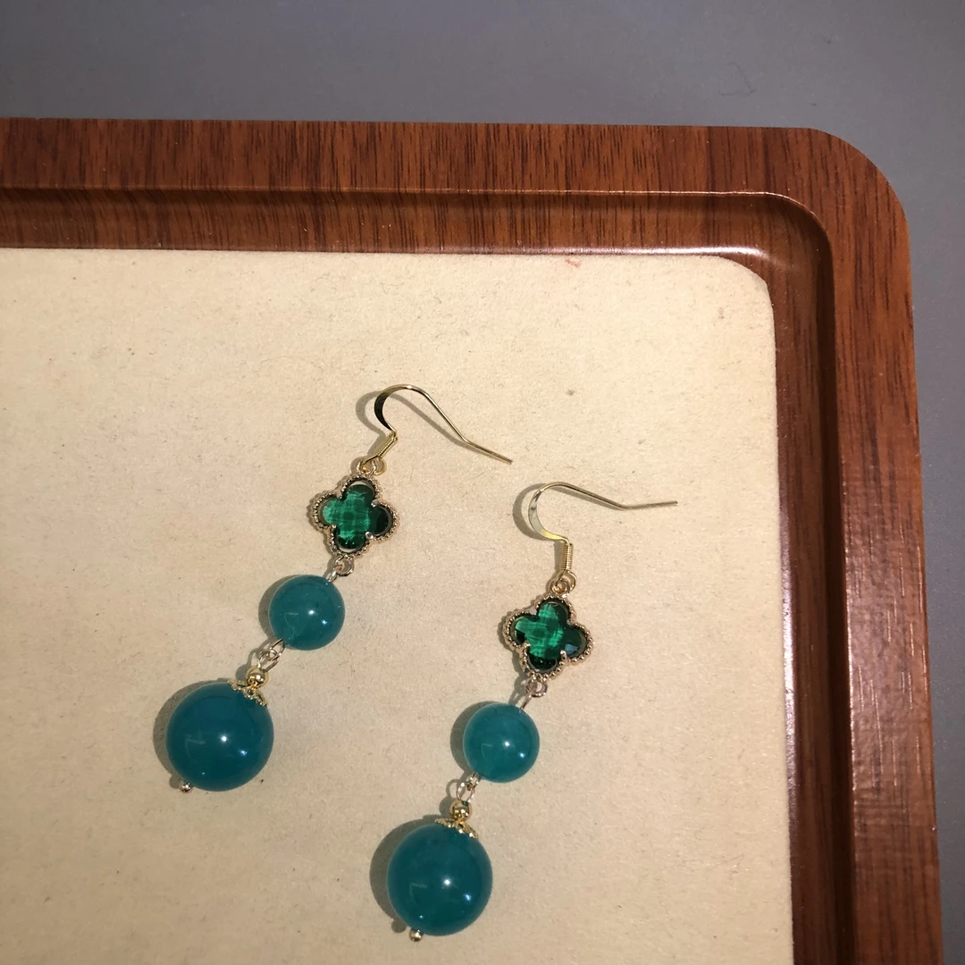 铜合金珐琅耳饰 四叶草国风百搭耳环063