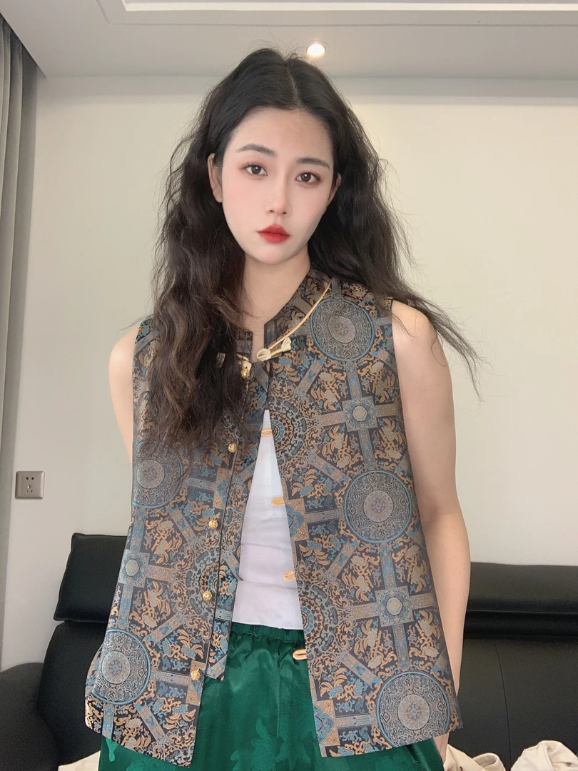 九月   两色八达晕马甲  新款中式织锦显瘦国风中式复古汉服马甲