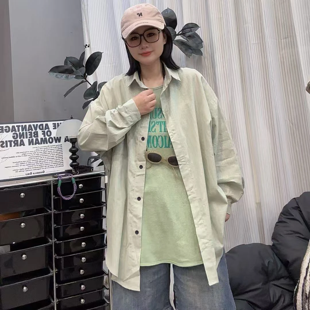 哆唛853226款单排扣单口袋长袖纯色夏季宽松欧韩时尚潮流衬衣