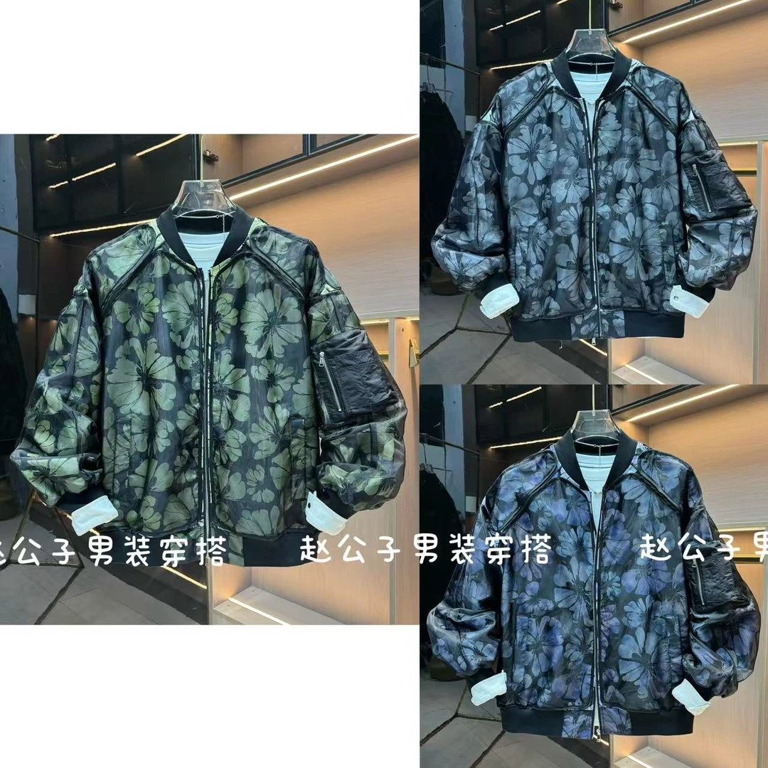 2025春夏新款菊花网纱拼接防晒轻薄宽松扩版休闲时尚夹克情侣外套