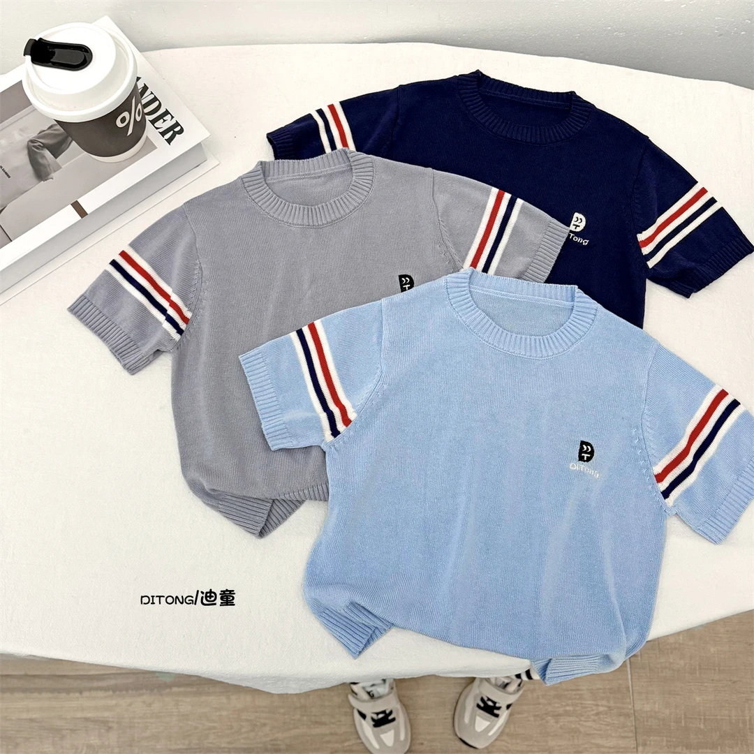 【早春上新】儿童冰丝短袖圆领春夏中小童针织打底衫