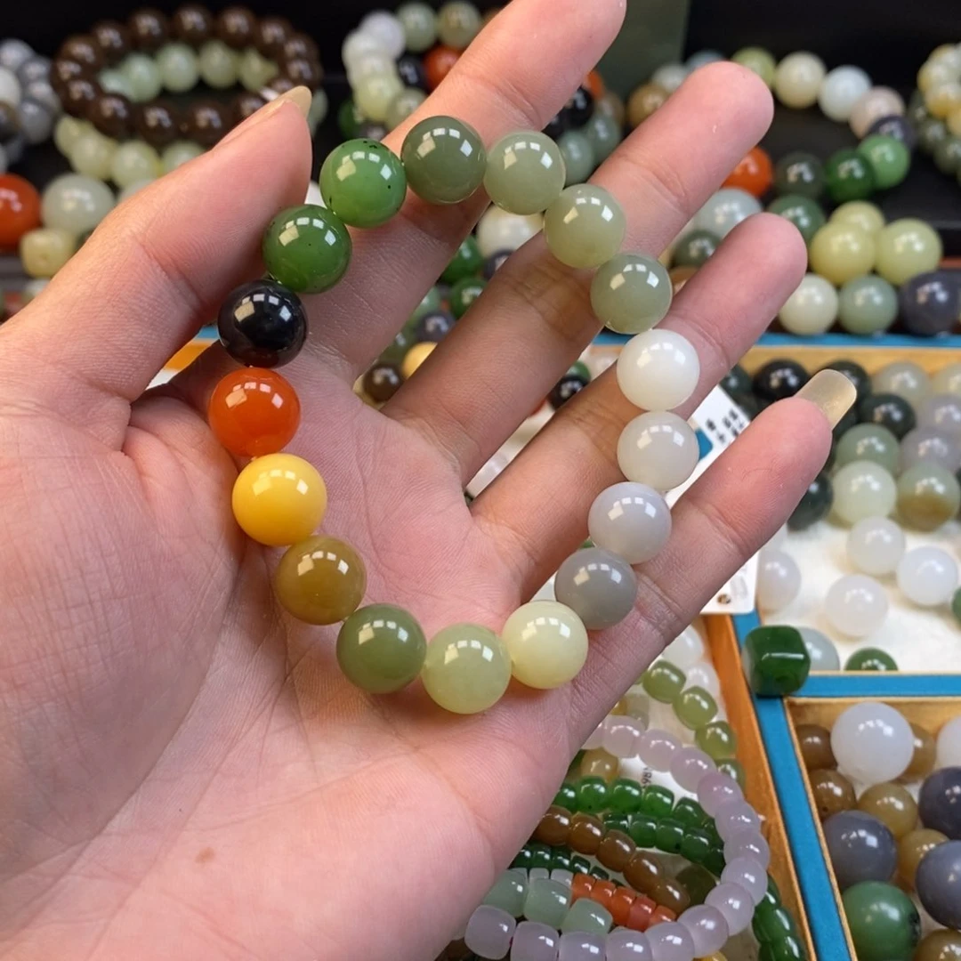 和田玉手串未镶嵌卡12多宝