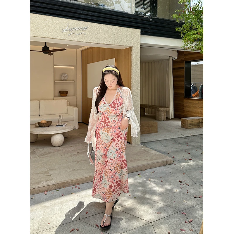 乱花渐欲迷人眼~胖MM大码夏季气质长裙无袖收腰鱼尾连衣裙P4Q0126